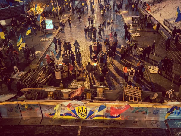 Barricadas de Euromaidán en Kiev, diciembre 2013 — Foto de Stock