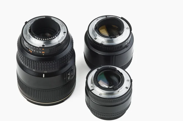 Close-up of three photographic lenses — Stock Photo, Image