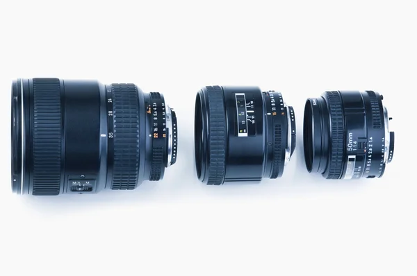 Three photographic lenses in a row — Stock Photo, Image