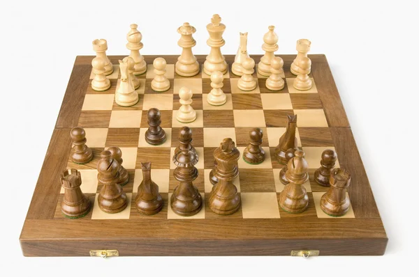 Schaakstukken op een schaakbord — Stockfoto