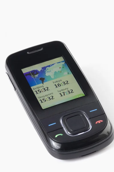 Tempo de exibição em uma tela de telefone móvel — Fotografia de Stock