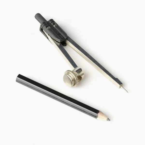 Bir kalem ile çizim pusula — Stok fotoğraf