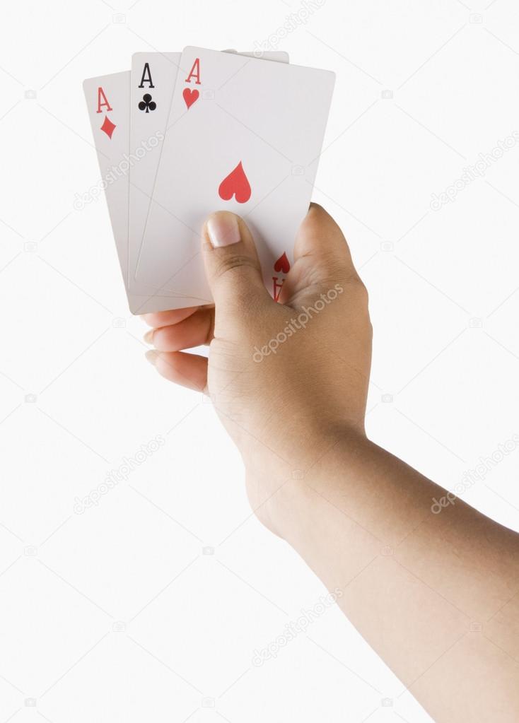 Hands holding playing cards Hand holding playing cards — Stock Photo