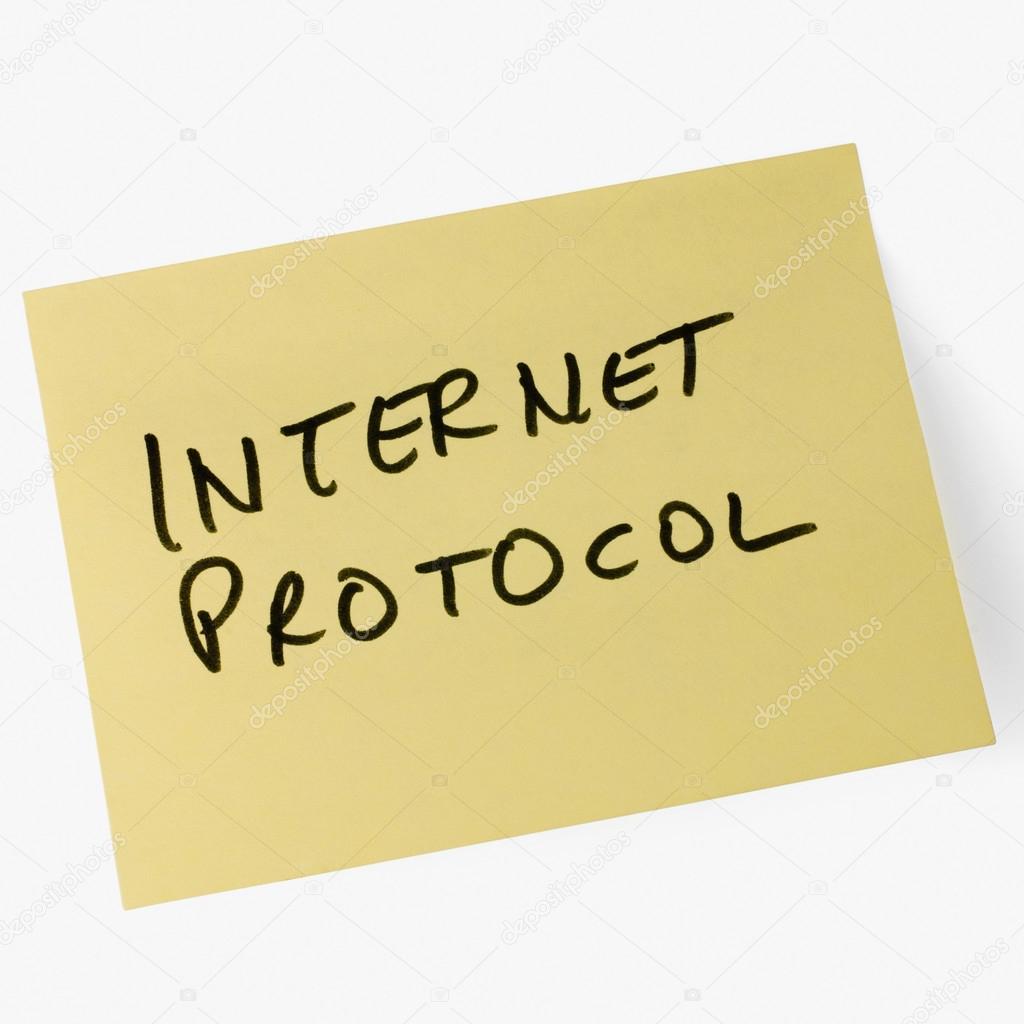 Internet protocol text written on adhesive note