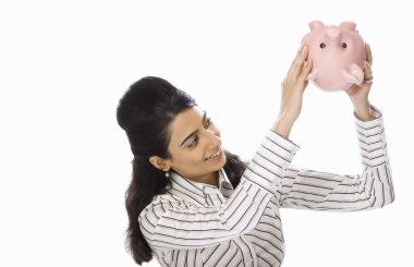 iş kadını piggy banka para çekme
