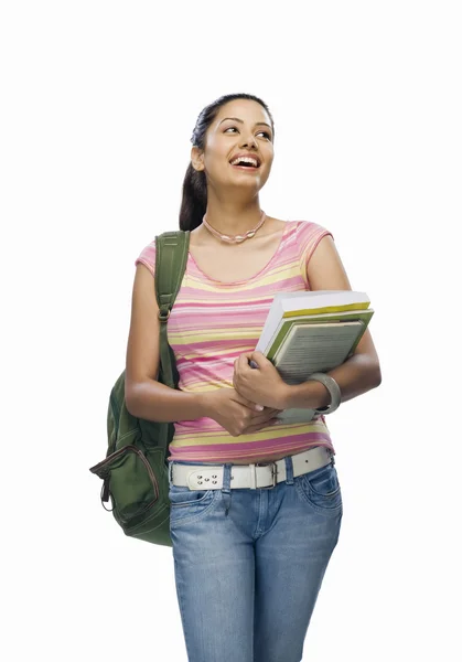 Female college student holding files — Stock Photo, Image