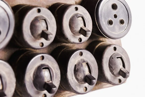 Eski Elektrik düğmelerini ve yuvalar — Stok fotoğraf