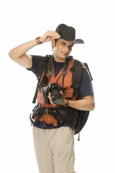 Photographer holding a digital camera — Stock Photo, Image