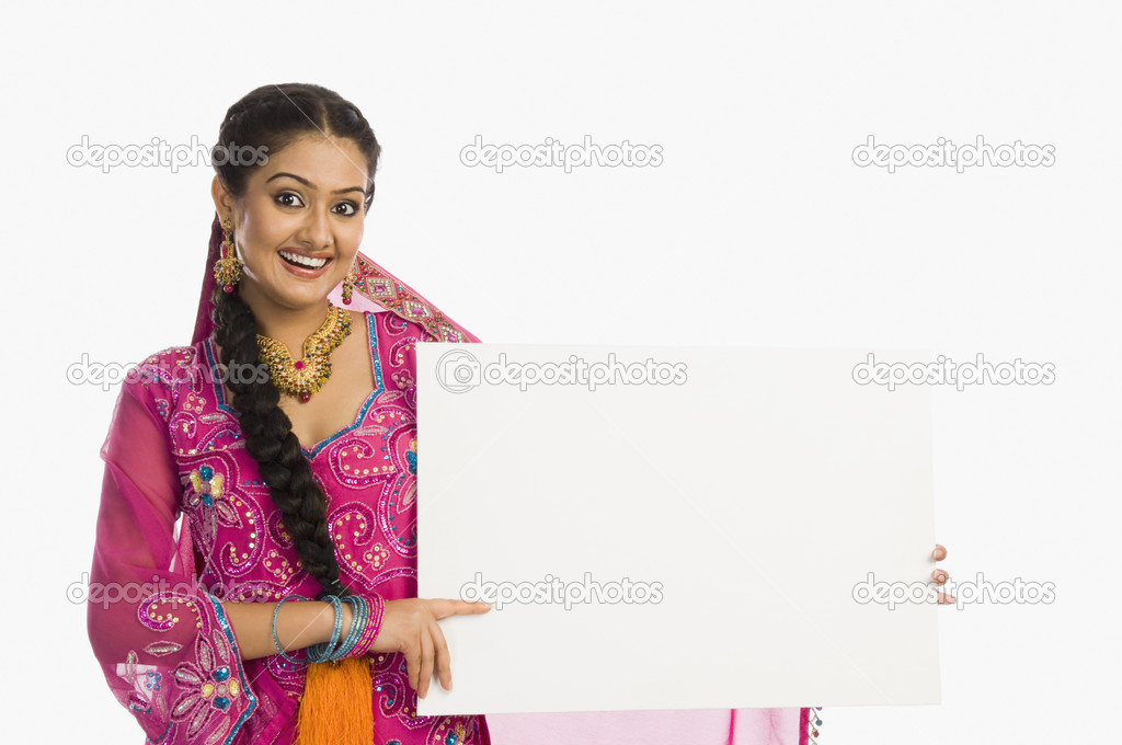 Woman holding a blank placard