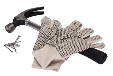 Çift tırnağı çekiç ve çivi ile iş eldiveni
