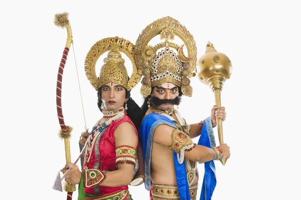 Artists dressed-up as Rama and Ravana the Hindu — Stock Photo, Image