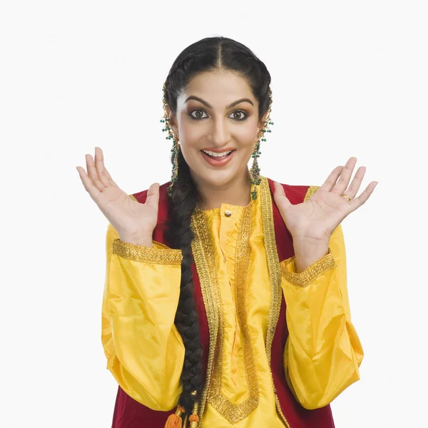 Woman in yellow Punjabi dress — Stock Photo, Image