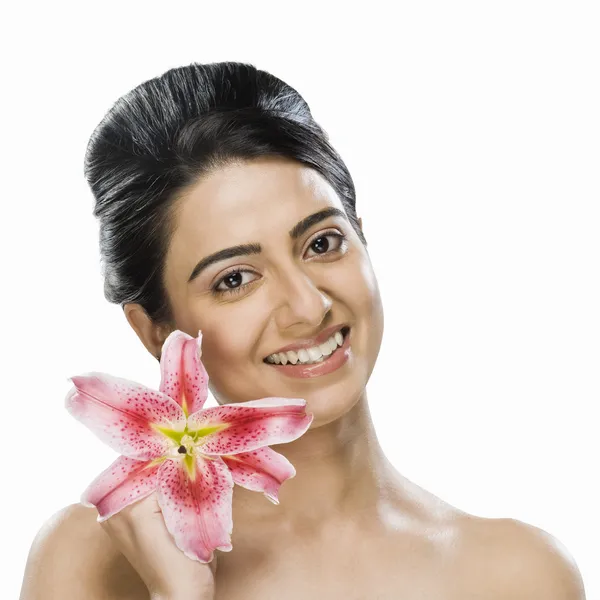 Model holding a flower — Stock Photo, Image