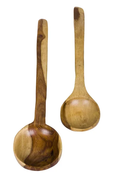 Primer plano de dos cucharas de servir de madera — Foto de Stock