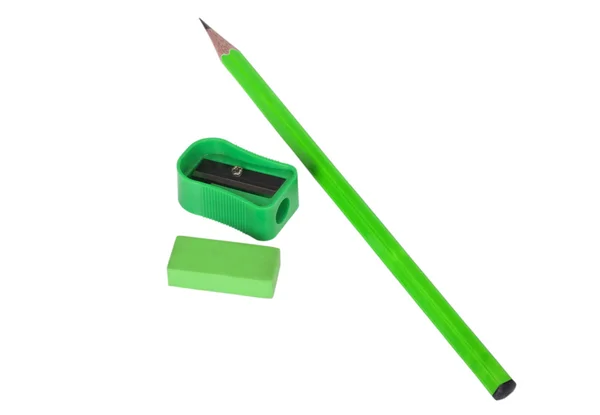 Eraser and pencil sharpener with a pencil — Stock Photo, Image