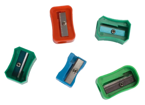 Close-up of assorted colorful pencil sharpeners — Stock Photo, Image