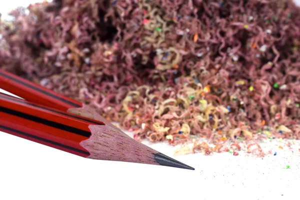 Close-up of pencils with shavings — Stock Photo, Image