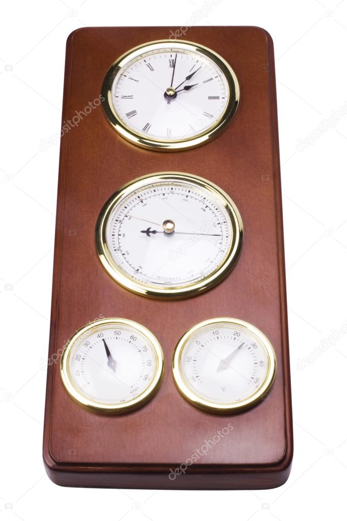 Clock with thermometer hygrometer and barometer — Stock Photo © imagedb
