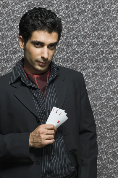 Man holding three aces — Stock Photo, Image