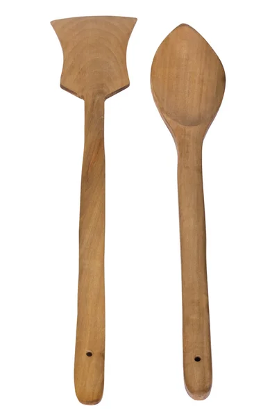 Primer plano de la espátula y una cuchara de madera — Foto de Stock