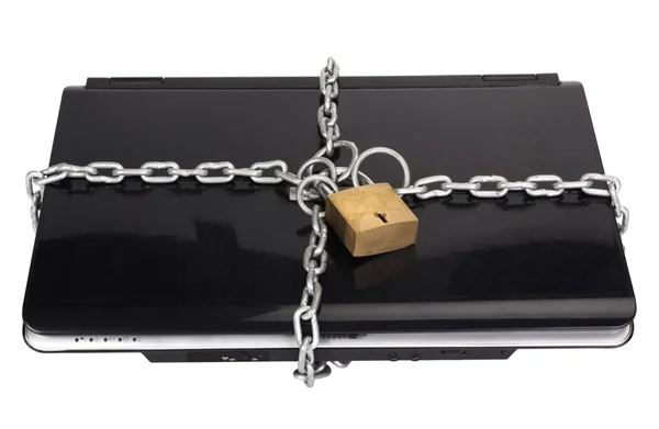 Laptop tied with chain and a padlock — Stock Photo, Image