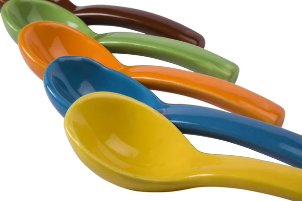 Close-up of ceramic soup spoons — Stock Photo, Image