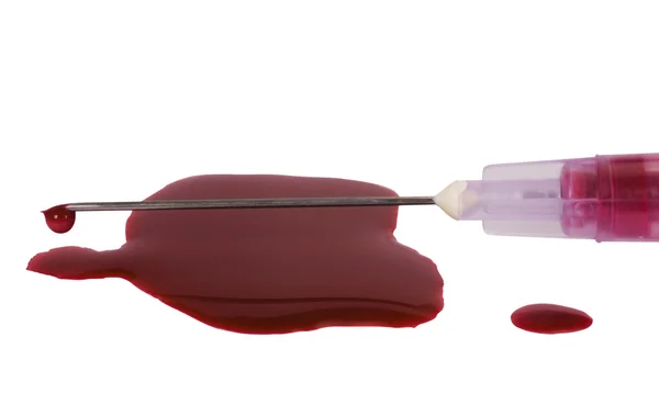 Bloed met een injectiespuit — Stockfoto