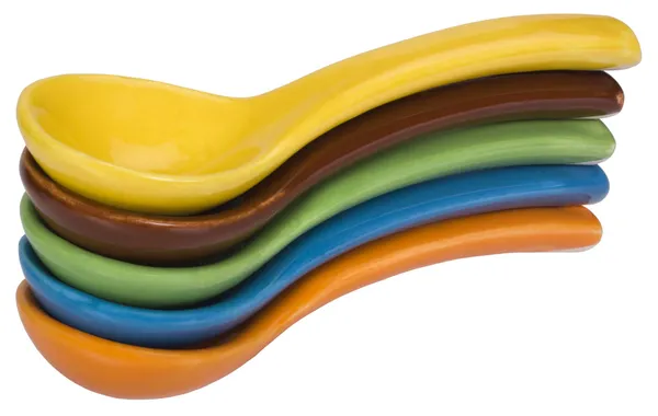 Close-up of ceramic soup spoons — Stock Photo, Image