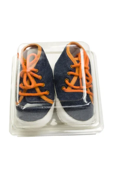 Close-up of a pair canvas shoes in a box — Stock Photo, Image