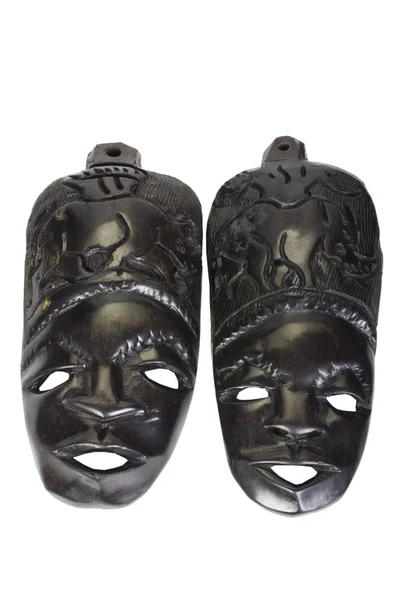 Close-up de duas máscaras de madeira — Fotografia de Stock