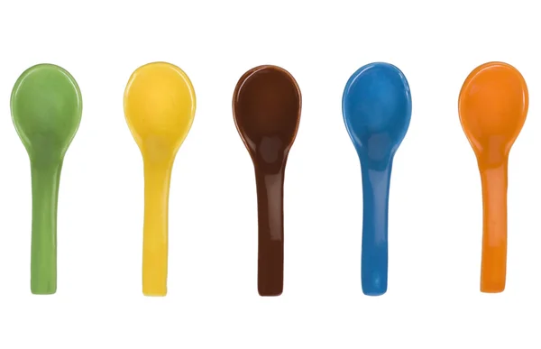 Close-up of ceramic soup spoons — Stock Photo, Image