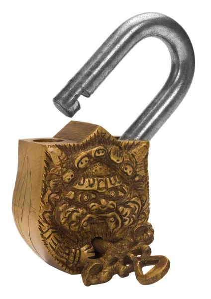 Close-up of a padlock with a key — Stock Photo, Image