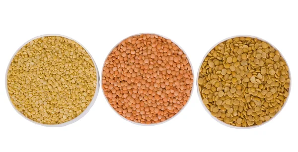 High angle view of three containers full of beans — Stock Photo, Image