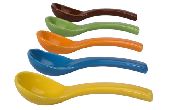 Close-up of ceramic soup spoons — Stock Photo, Image