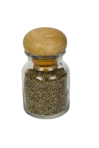 Close-up de um recipiente com sementes de coentro — Fotografia de Stock