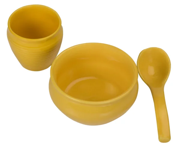 Detail keramické misky a polévková lžíce — Stock fotografie