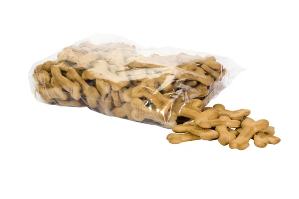 Close-up of a torn packet of dog biscuits — Stock Photo, Image