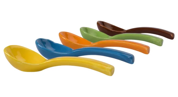 Close-up of ceramic soup spoons — Stock Photo, Image