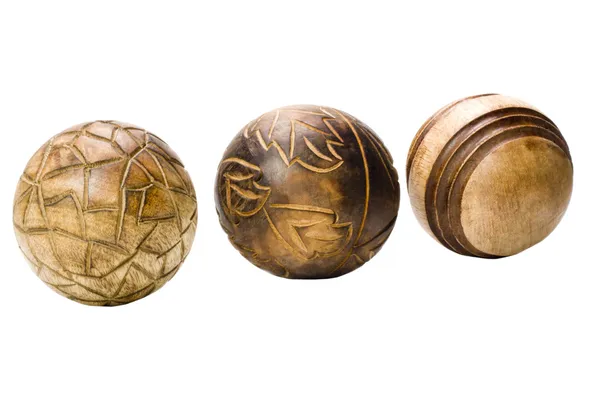 Primer plano de las bolas de madera decorativas — Foto de Stock