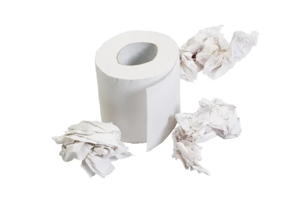 Bliska papier toaletowy rolki z zmięty dokumentów — Zdjęcie stockowe
