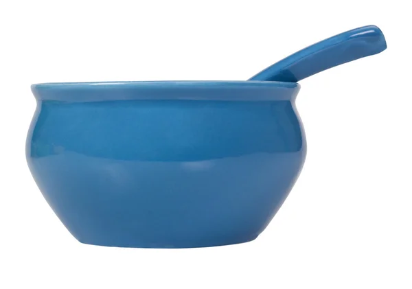 Primer plano de un tazón de cerámica con una cuchara de sopa —  Fotos de Stock