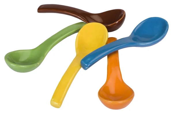 Close-up of ceramic soup spoons — Stock Photo, Image