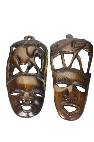 Gros plan de deux masques en bois — Photo