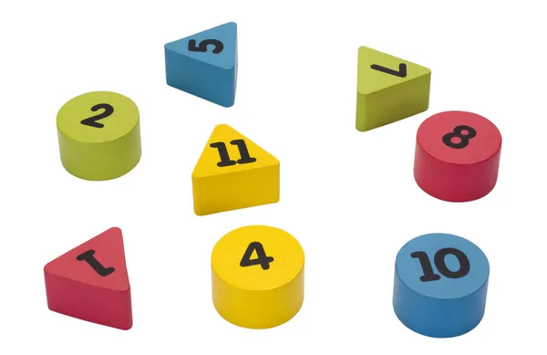 Close-up of number blocks in geometric shapes — Stock Photo, Image