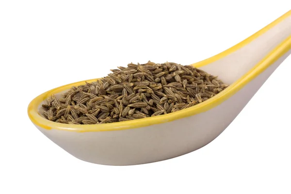Close-up of cumin seeds in a spoon — Stock Photo, Image