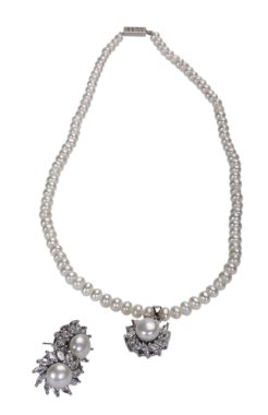 yakın çekim, inci küpe ve bir inci kolye