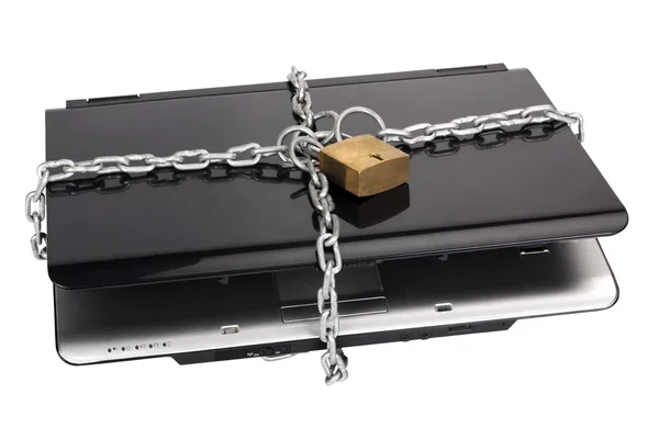 Laptop tied with chain and a padlock — Stock Photo, Image