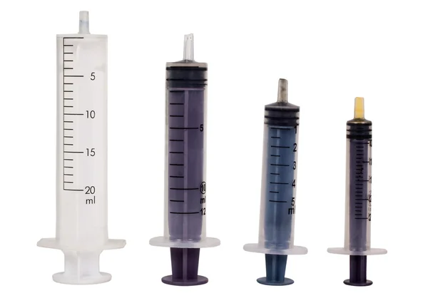 Close-up of assorted medical syringes — Stock Photo, Image