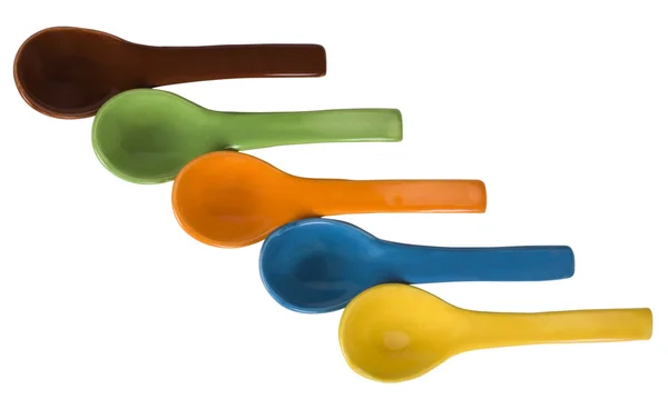 Close-up of ceramic soup spoons — Stock Photo, Image