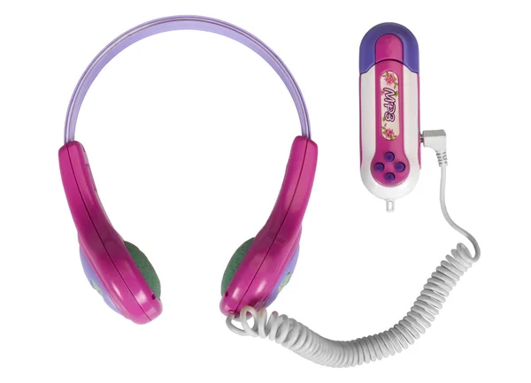 Primer plano de los auriculares conectados a un reproductor de MP3 —  Fotos de Stock